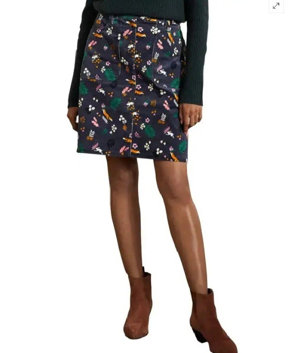 Boden Sz 12 Woodland Fox Rabbit Print Corduroy Knee Length Botanical Skirt
